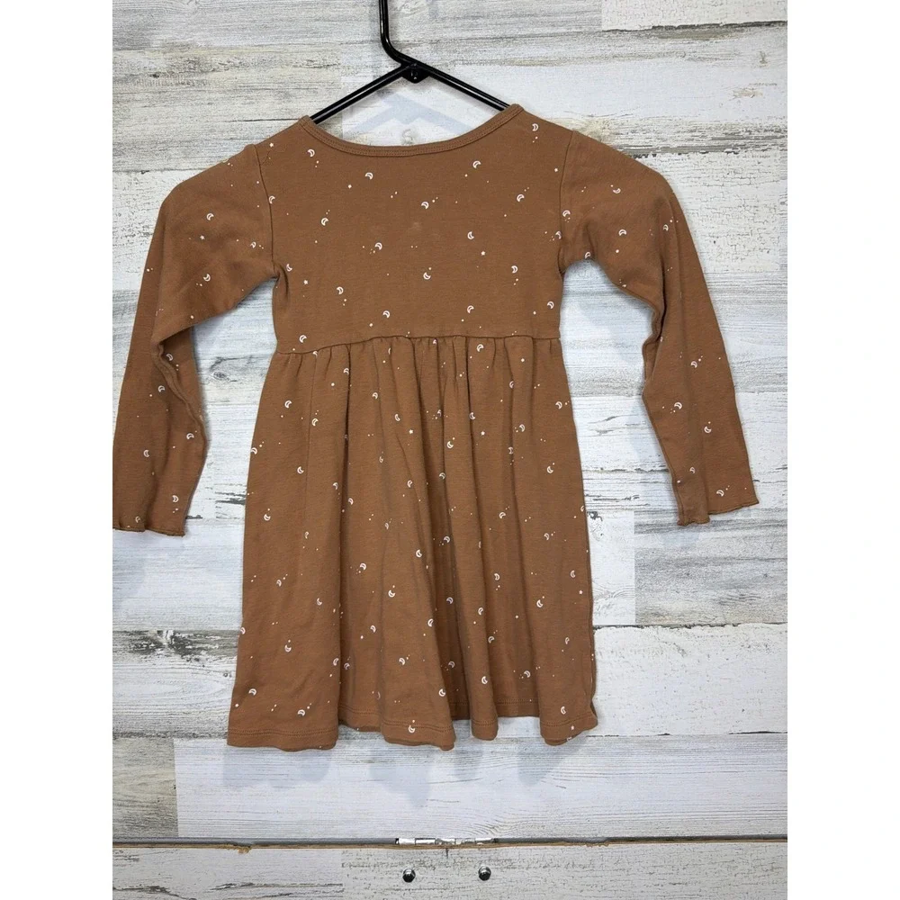 Quincy Mae Dress Girls 4/5 Brown Organic Cotton Celestial Boho EUC